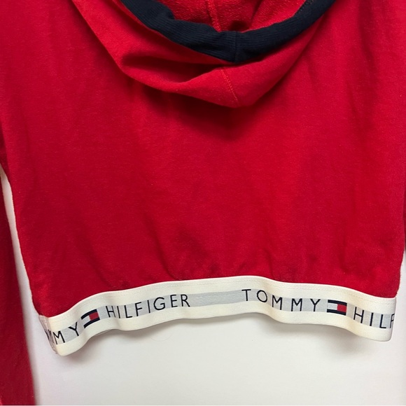 Tommy Hilfiger Cropped Sweatshirt Hoodie Red White Blue athletic 90s Style XS - Picture 9 of 9